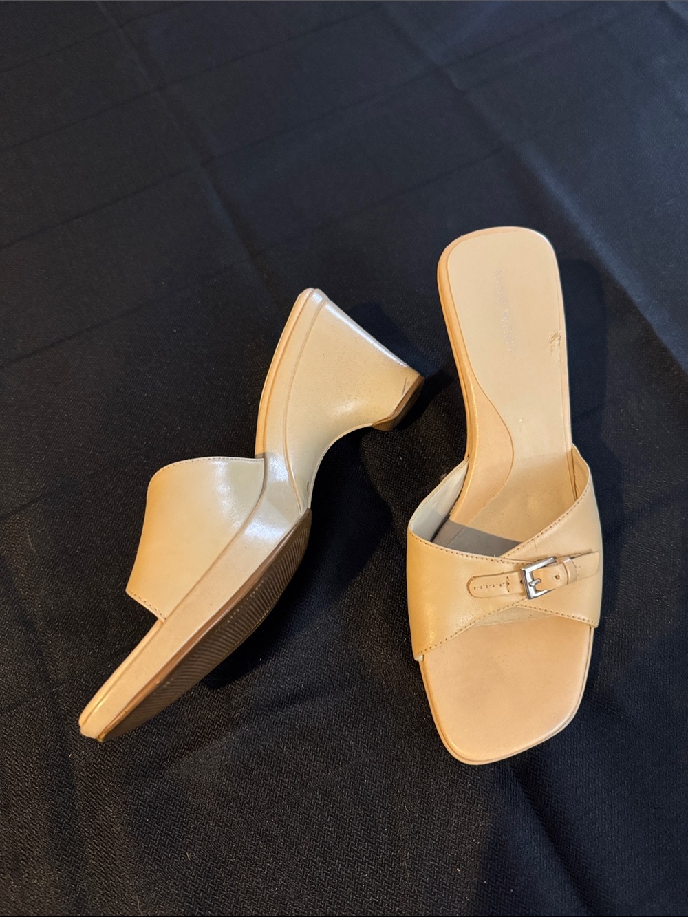 Vintage Nine West Beige Slide Mules with Buckle